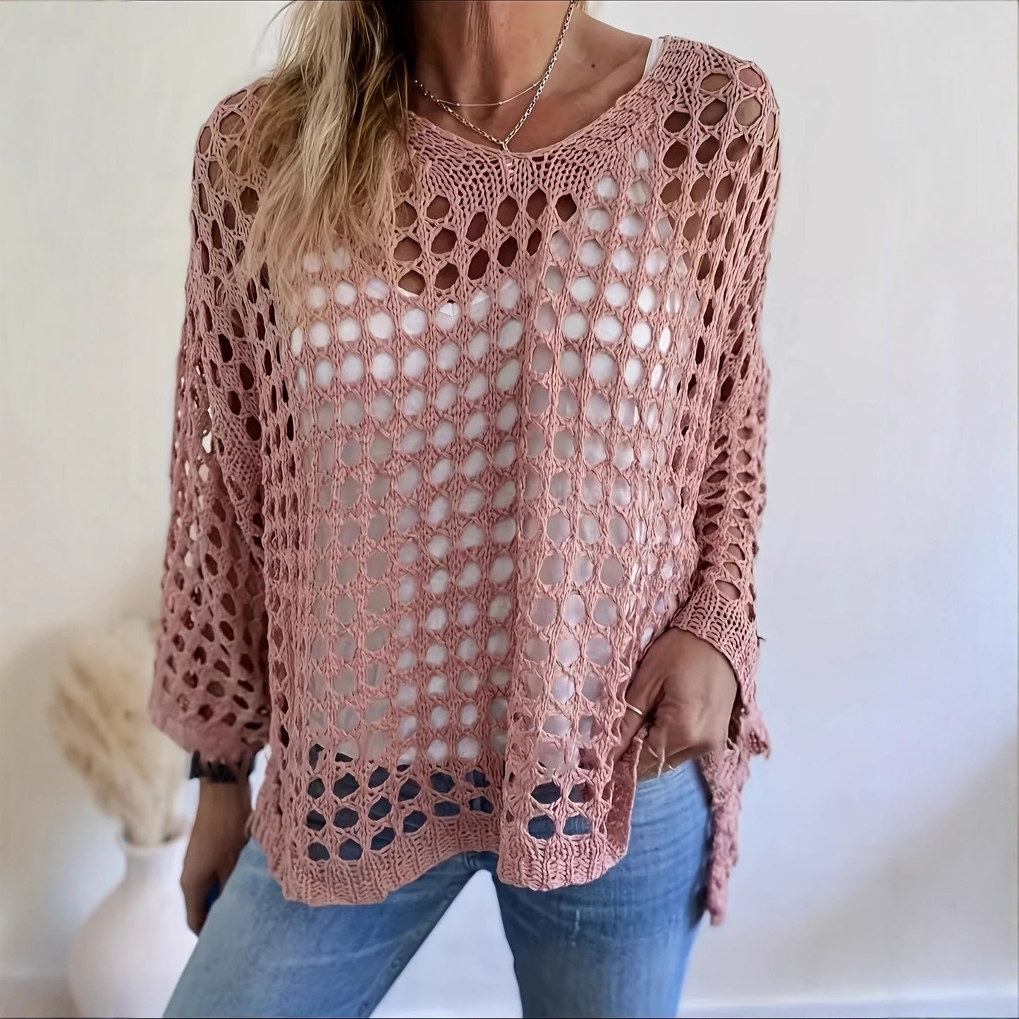 Women's Fashion Wear Loose Knitted Pullover Pink Comfort Sweaters