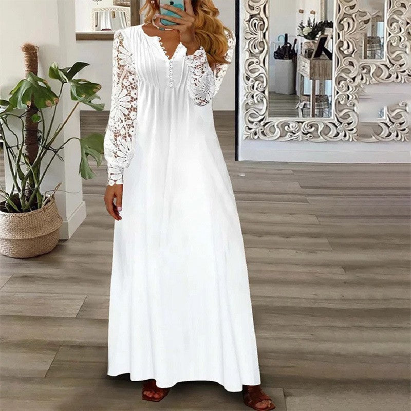 Women's Autumn Fashion Printed Lace Long-sleeved Clothing