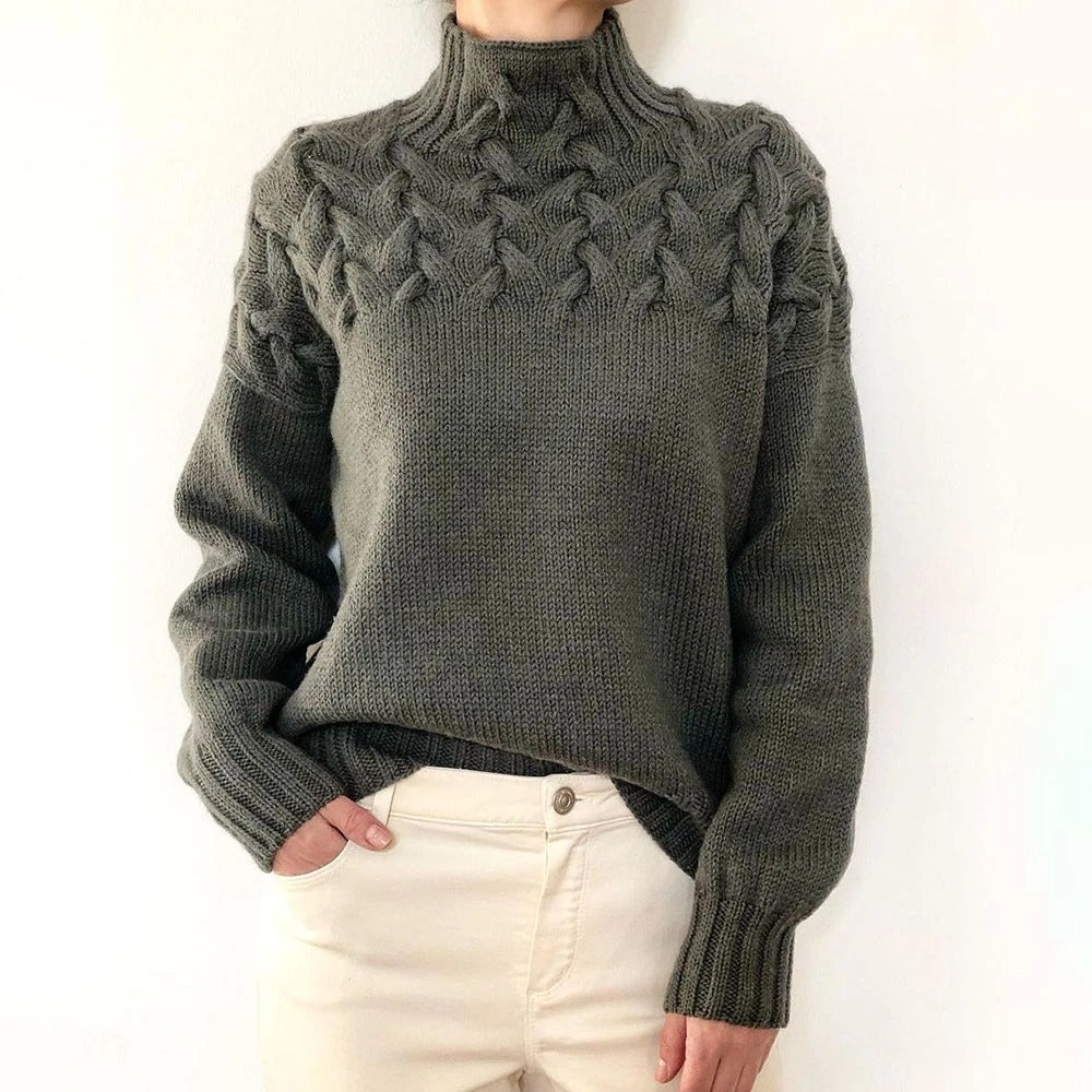 Women's Fashion Cable Knit Detail Turtleneck Long Sweater