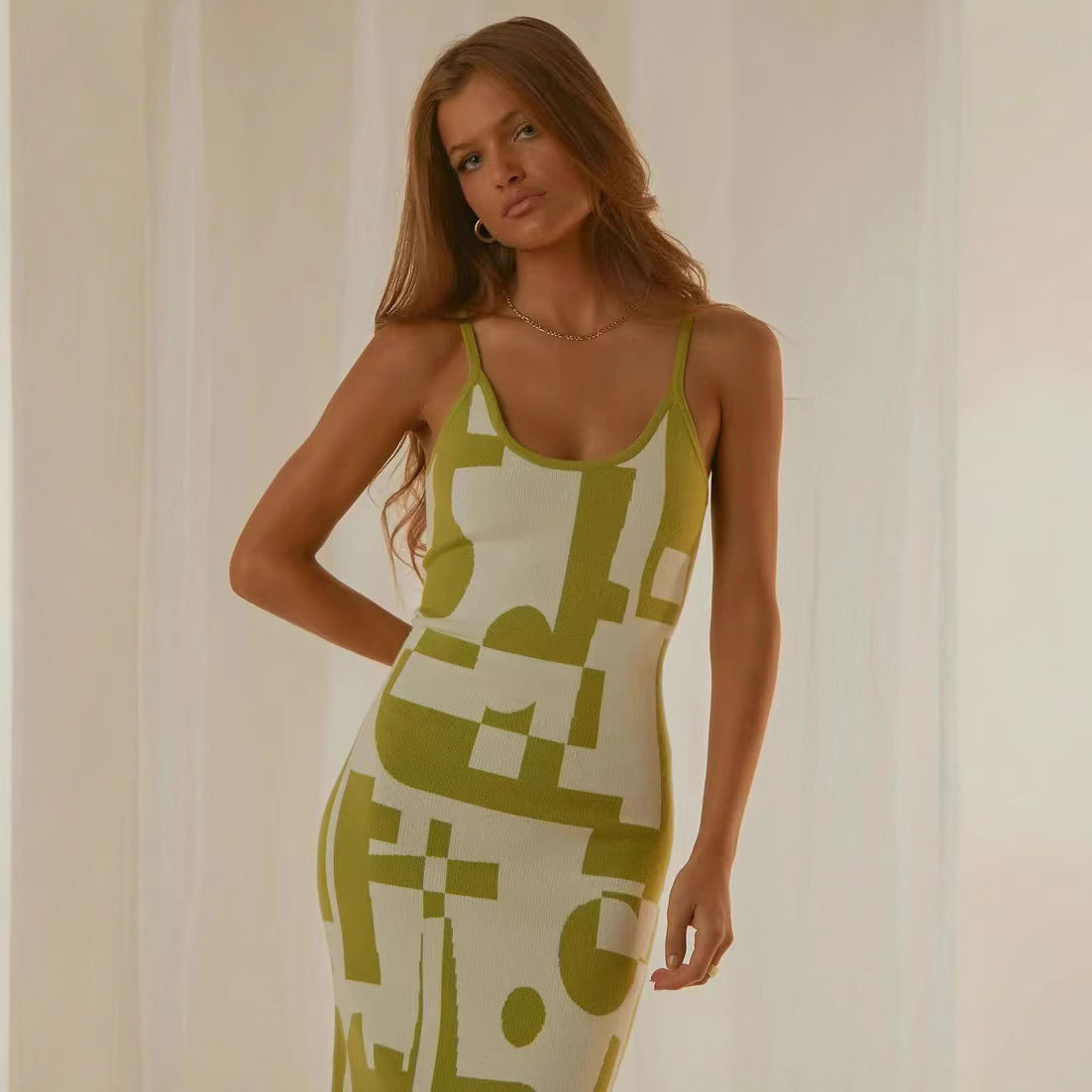 Women's Winter Fashion Sexy Style Printed Figure Flattering Long Dress