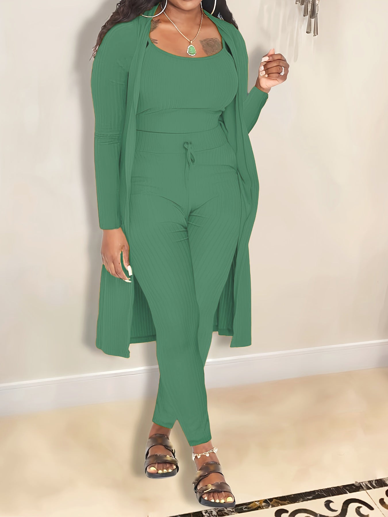 Women's Sunken Stripe Solid Color Three-piece Clothing