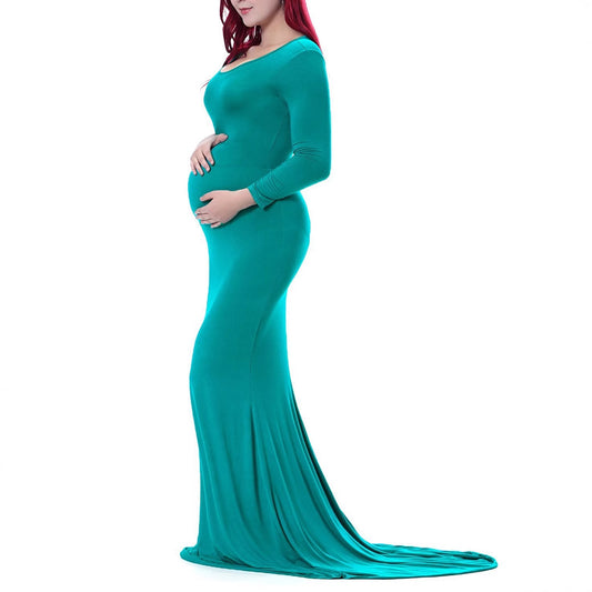 Women's Cotton Round Neck Collar Trailing Long Dresses
