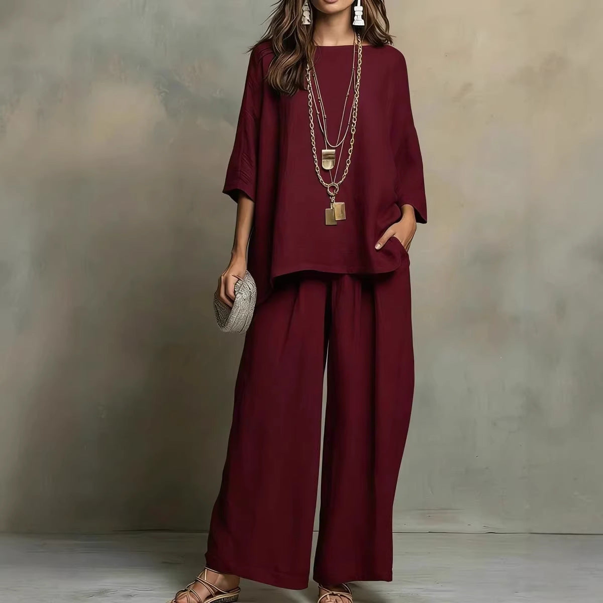 Women's Simple Loose Cotton Linen Blended Shirt Pants