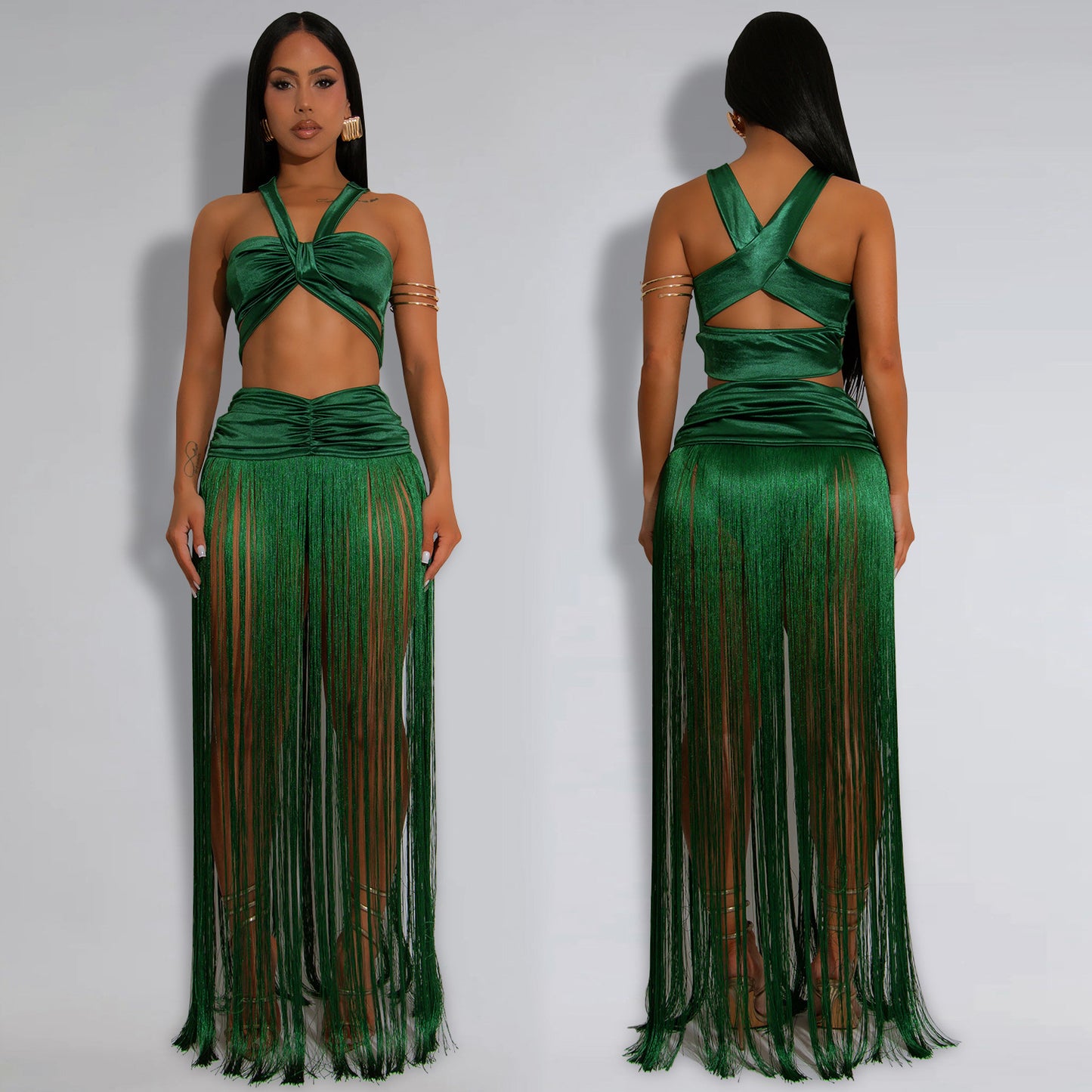 Women's Fashion Wear Sexy Shoulder Strap Tassel Dress Suits