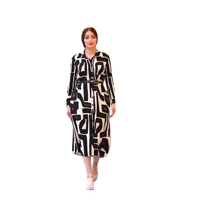 Autumn Long Sleeve Printed Shirt Collar Dresses