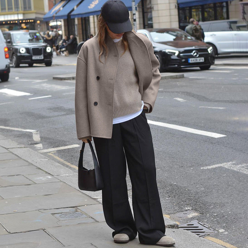 Women's Vintage Brown Woolen Commuter Warm Outerwear Coats