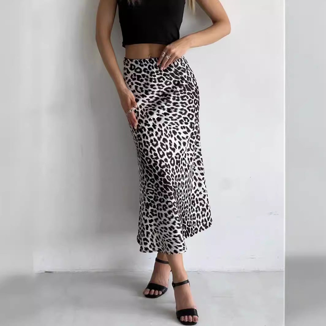 Satin Sexy Leopard Print Maxi High Skirts