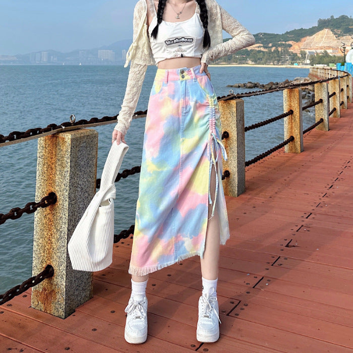 Women's Denim Half Waist Slimming Ethnic Flying Skirts