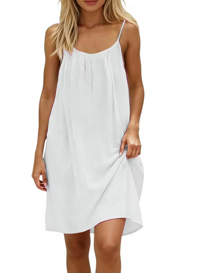 Women's Strap Backless Solid Color Loose Vacation Dress