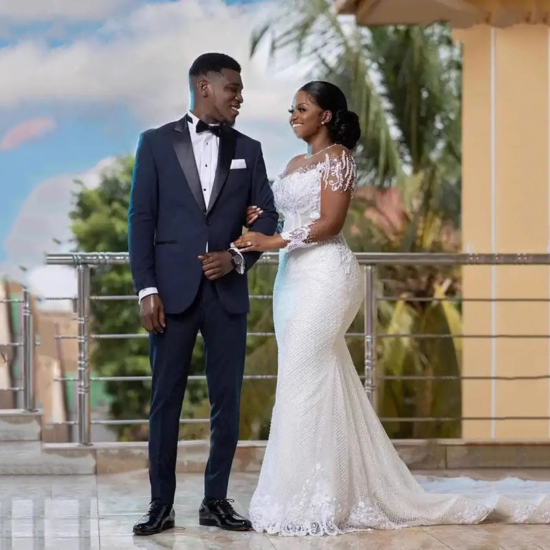 Dress Elegant White Waist Trailing African Bridal Wedding Dresses