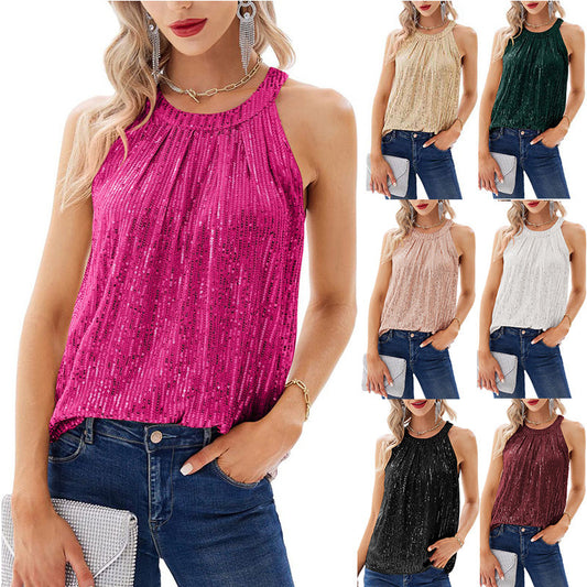 Women's Elegant Chiffon Shirt Round Neck Sleeveless Women's Sweater