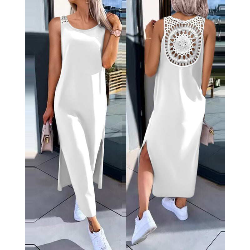 Fashion Slim Solid Color Back Lace Dress