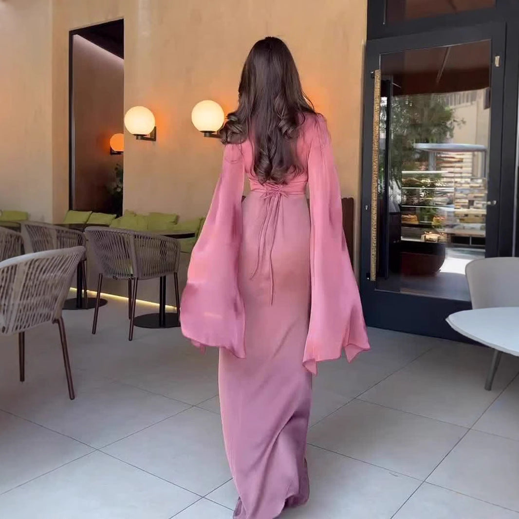 Women's Lace Up Long Sleeve Dress Elegant Dresses