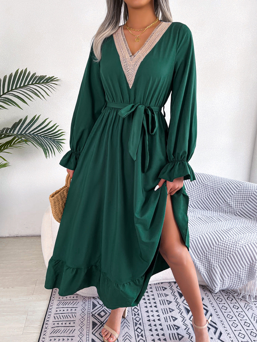 Women's Clearance Temperament Lace Waist Trimming Ruffles Clothing