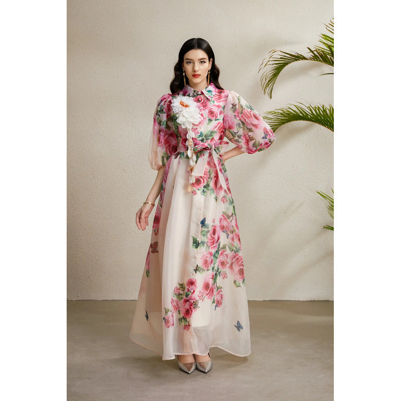 Style Temperament Dress Female Summer Three-dimensional Flower Lantern Dresses