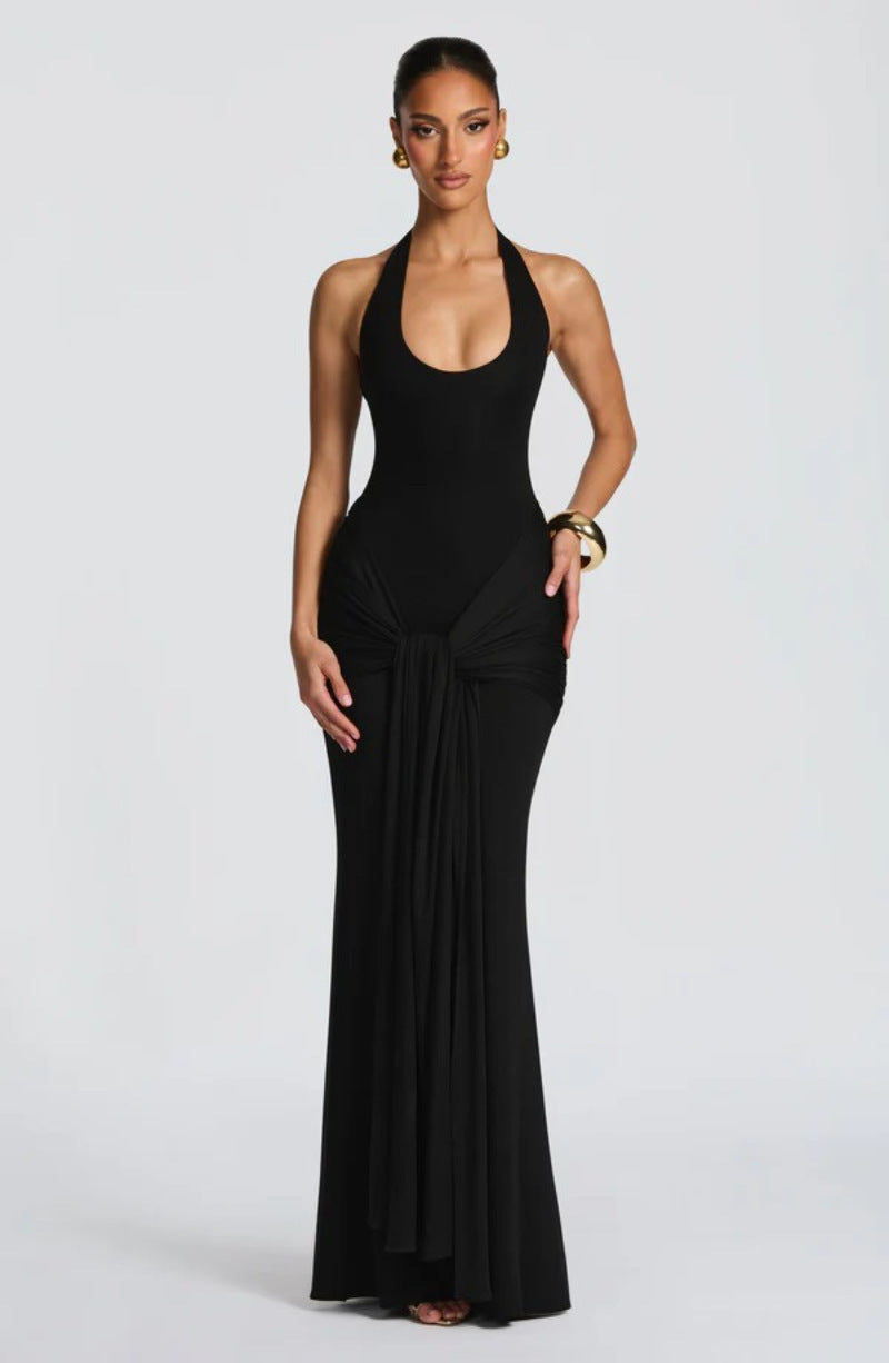 Women's Fashion Ribbon Splicing Sling Long Sheath Dress