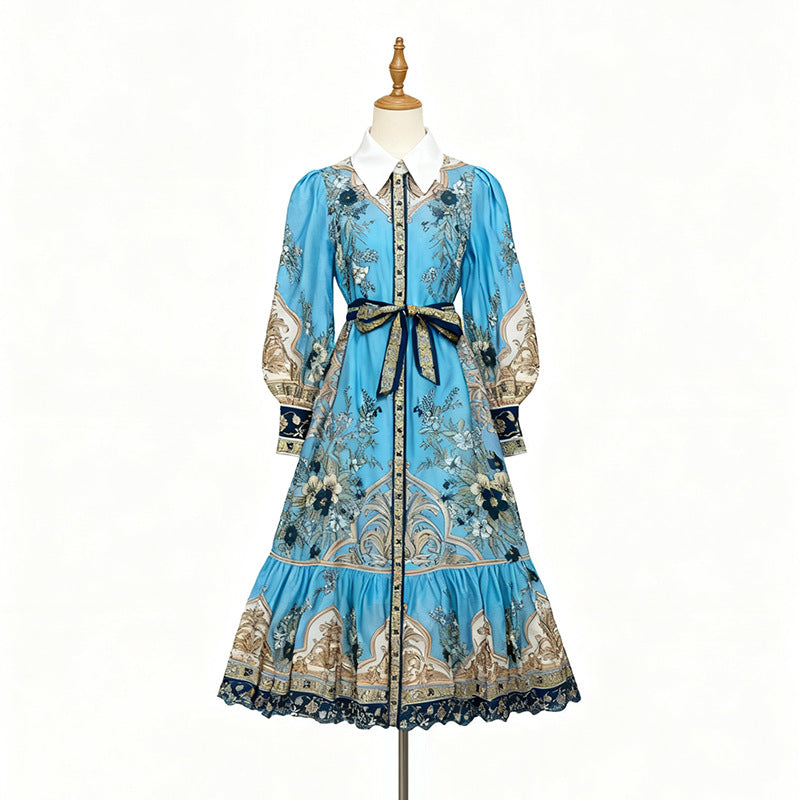 Women's Style Palace Elegant Printed Dress Early Autumn Dresses