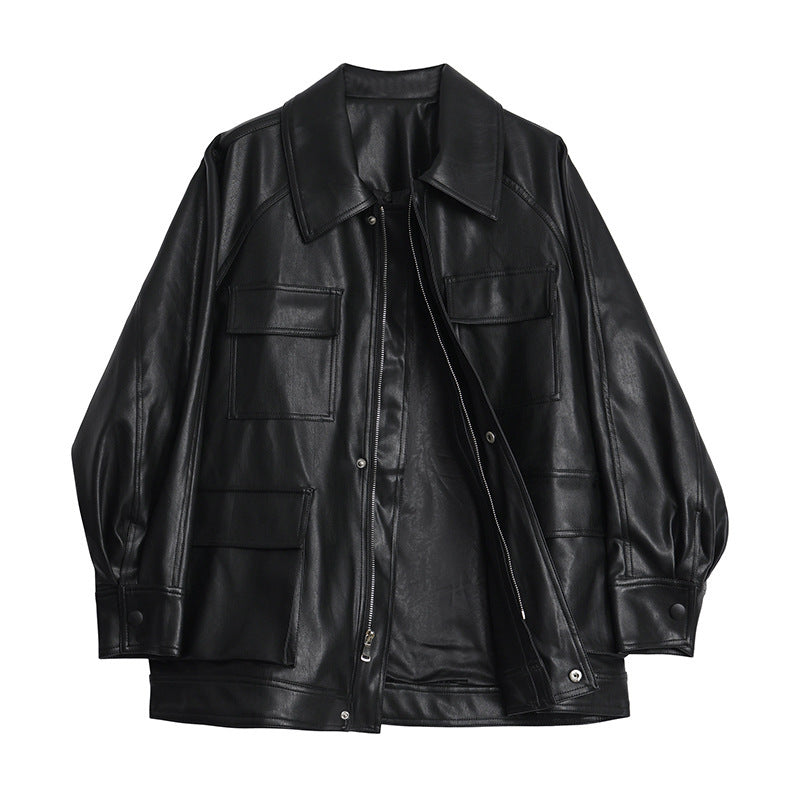 Women's Leather Spring Motorcycle Mid-length Retro Large Jackets