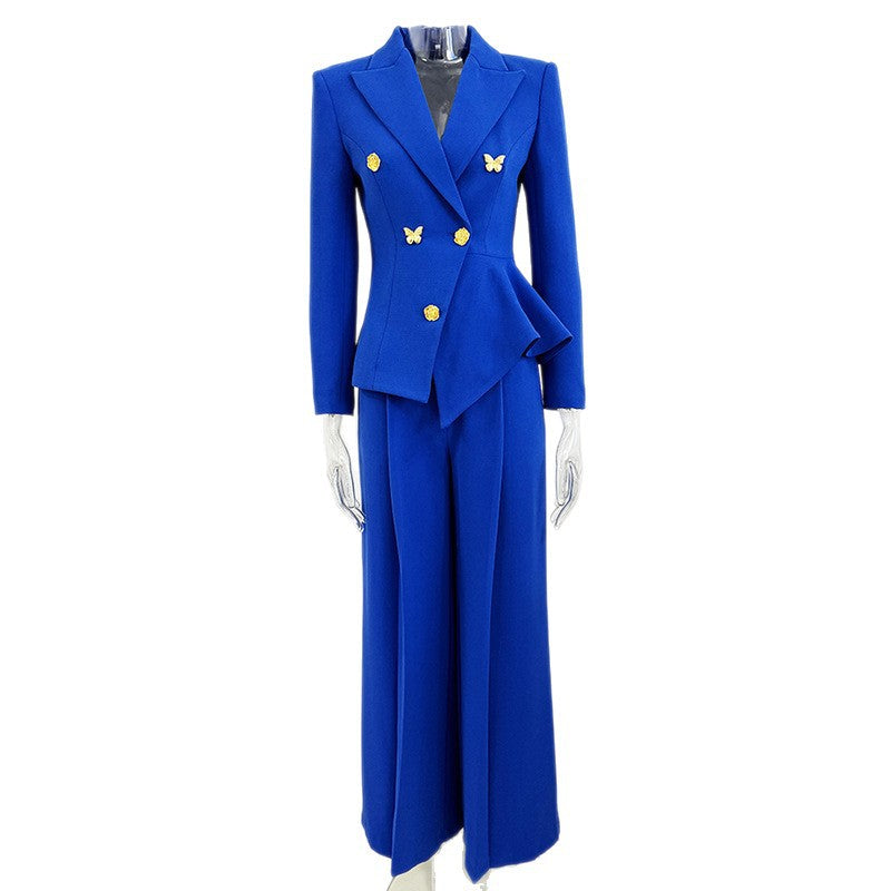 Elegant Rose Buckle Butterfly Decoration Irregular Fashion Casual Suit
