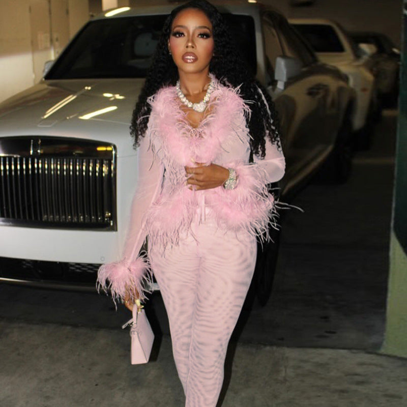 Color Mesh Stitching Plush Long-sleeved Tight Suits