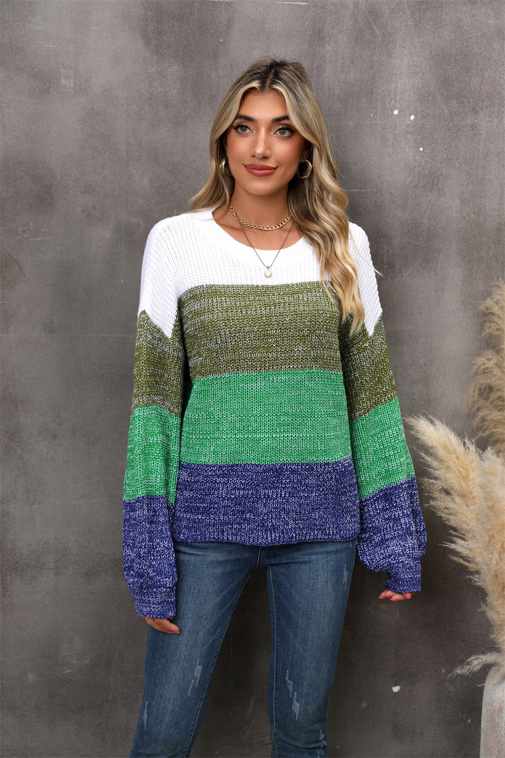 Spring Stitching Contrast Color Large Loose Sweater