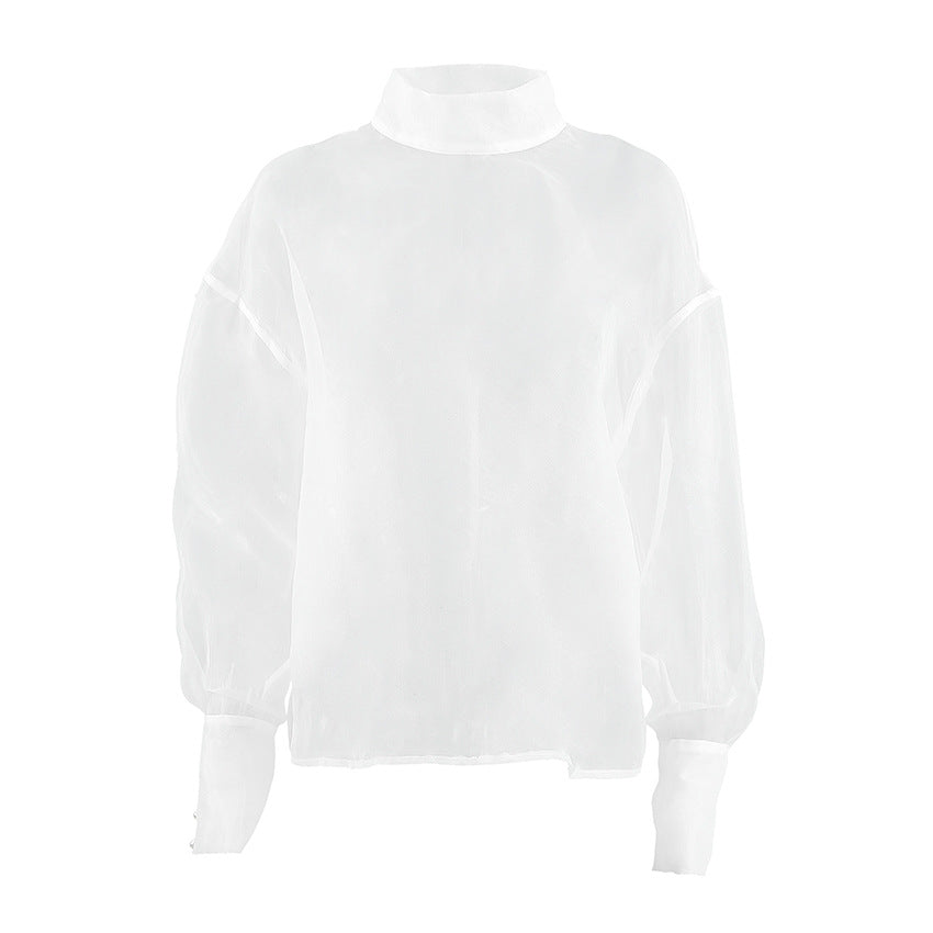 Women's Sexy Mesh High-grade Long-sleeved Shirt Fashion Blouses