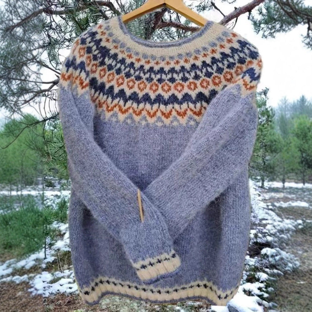 Women's Round Neck Multicolor Loose Fashion Pullover Sweater
