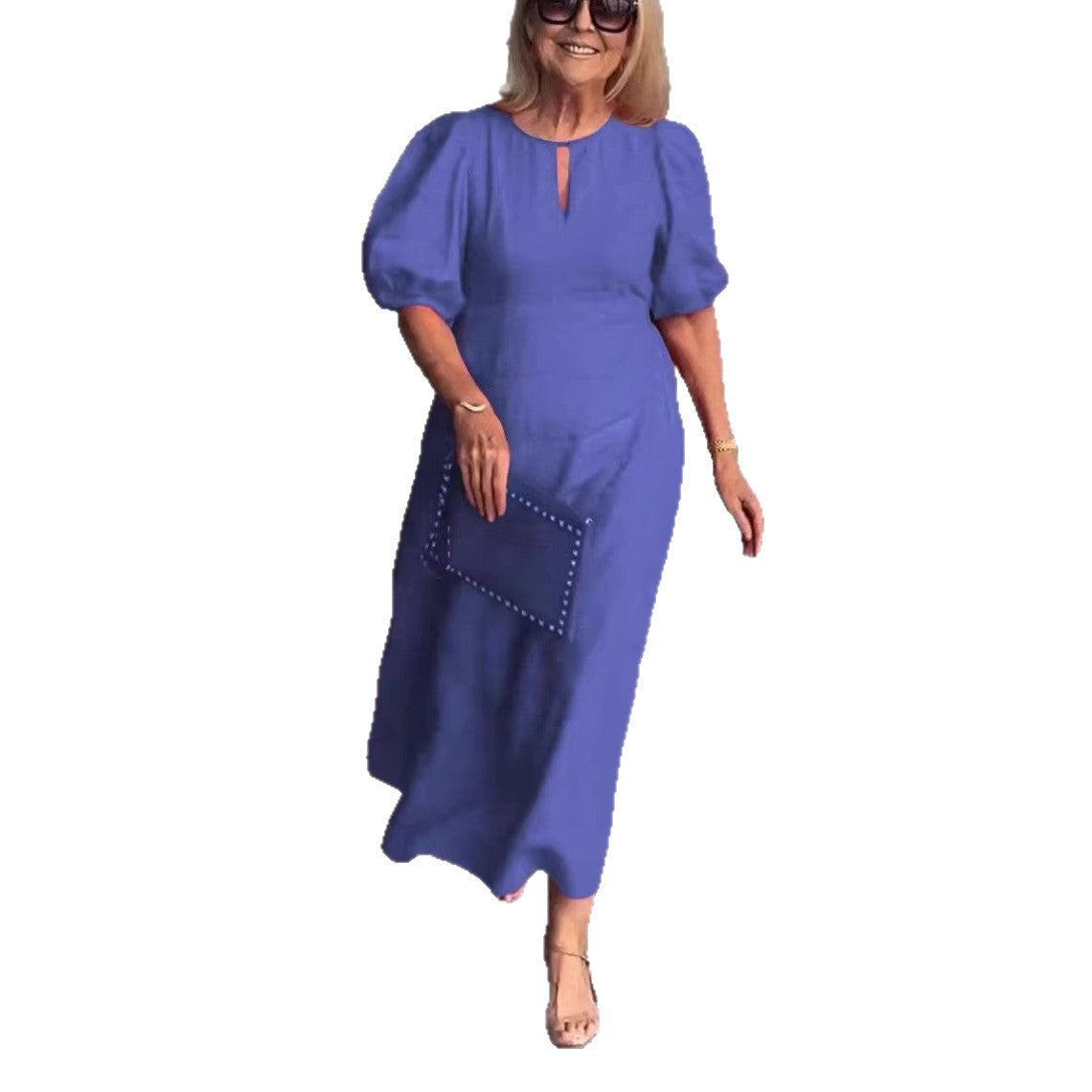 Women's Solid Color Loose-fitting Casual Puff Sleeve Dress