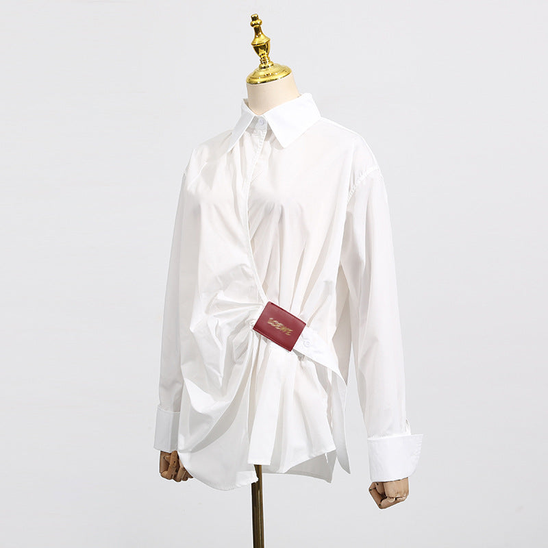 Women's Fashion Temperament Leisure Style Pleated Design Tops