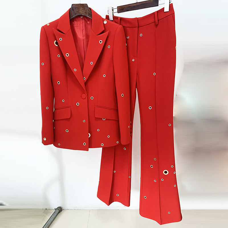 Fashion Metal Hole One Button Trousers Suits