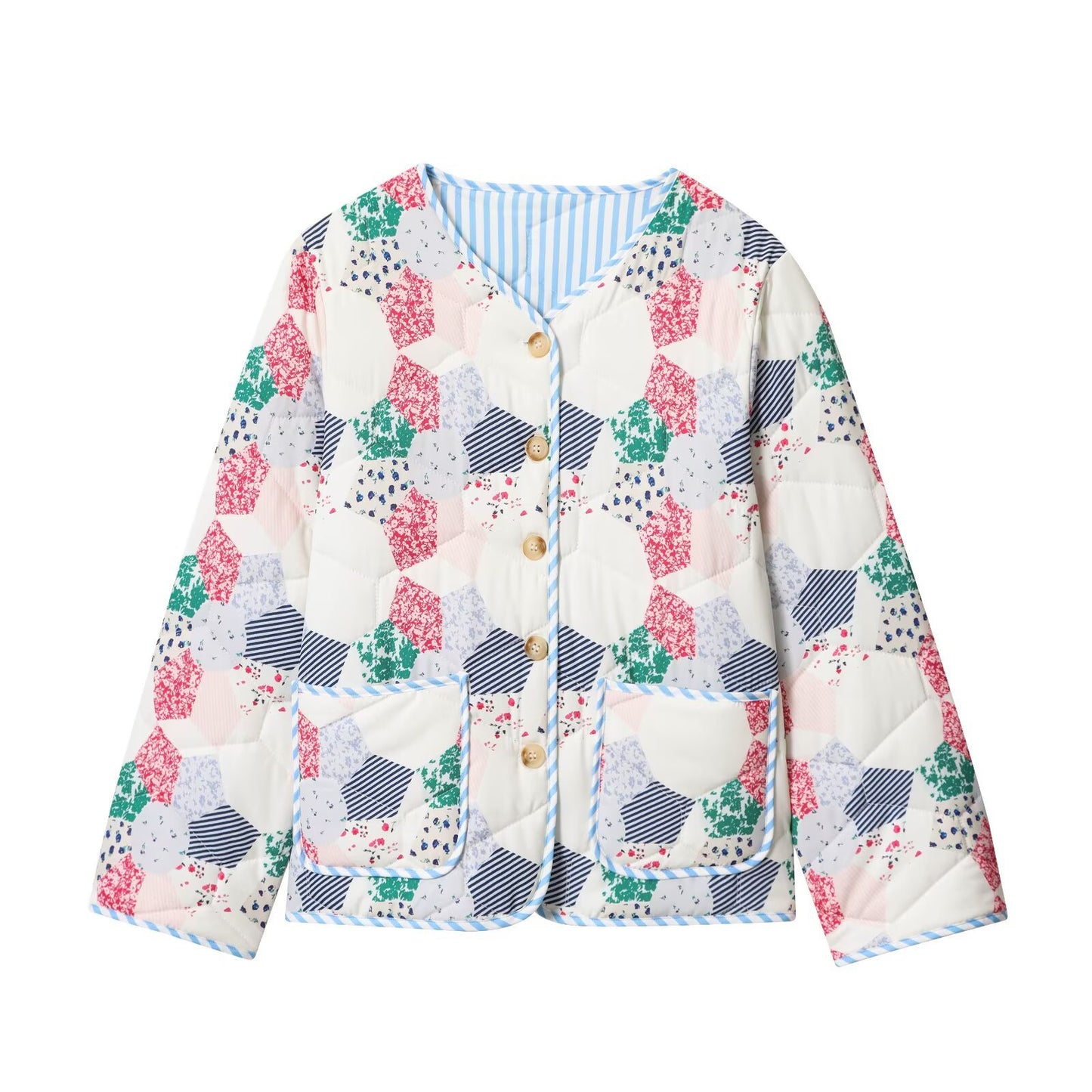 Women's Collar Printed Quilted Loose Casual Patchwork Coats