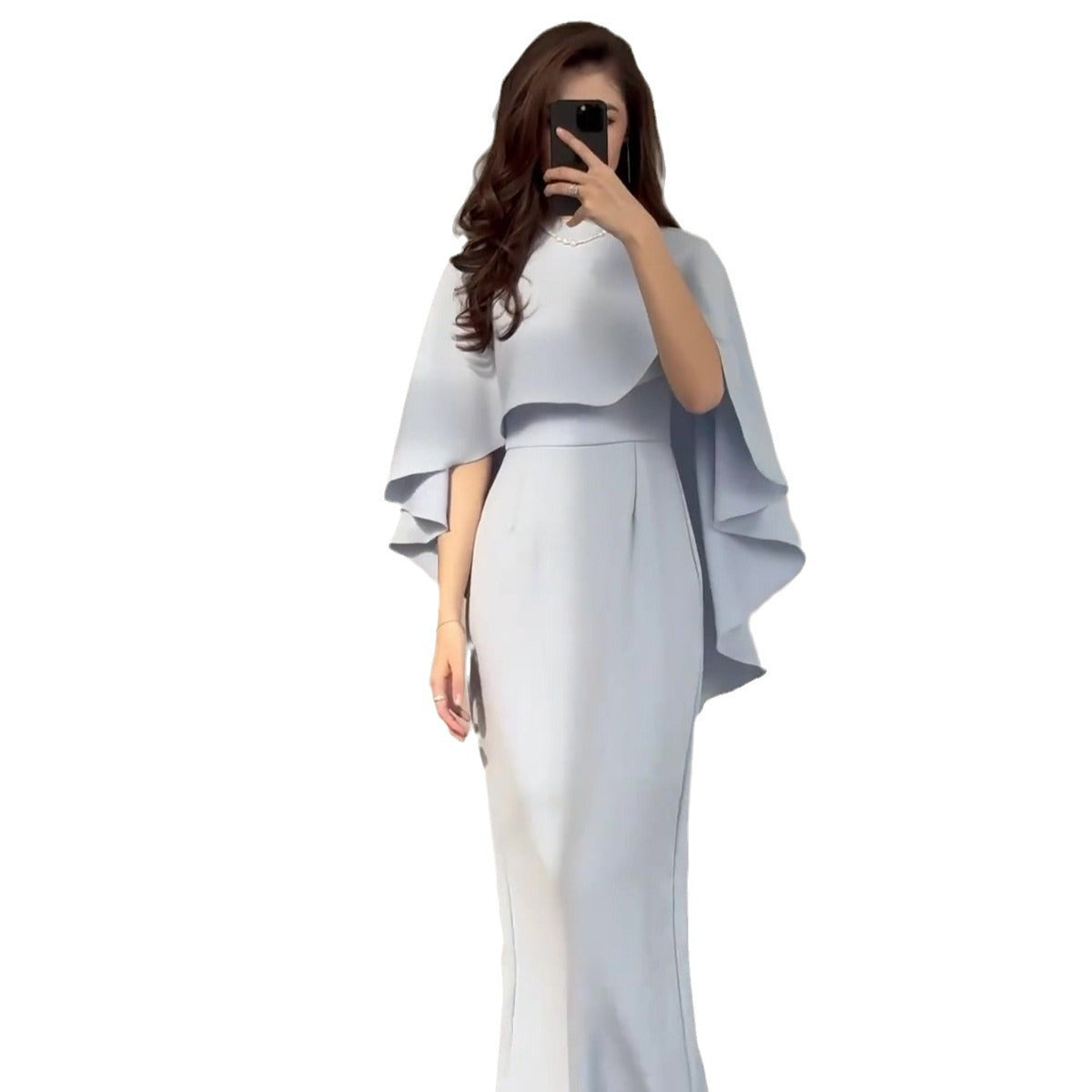 Color Satin Bat Shawl Temperament Long Dresses