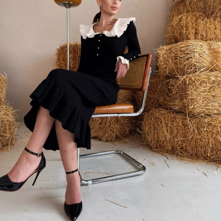 Retro French Ruffled Knitted Woolen Model Skirts