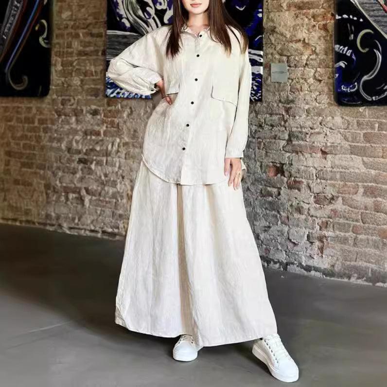 Women's Autumn Retro Lapels Long Sleeve Shirt Suits