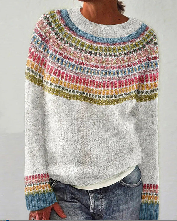 Women's Round Neck Multicolor Loose Fashion Pullover Sweater