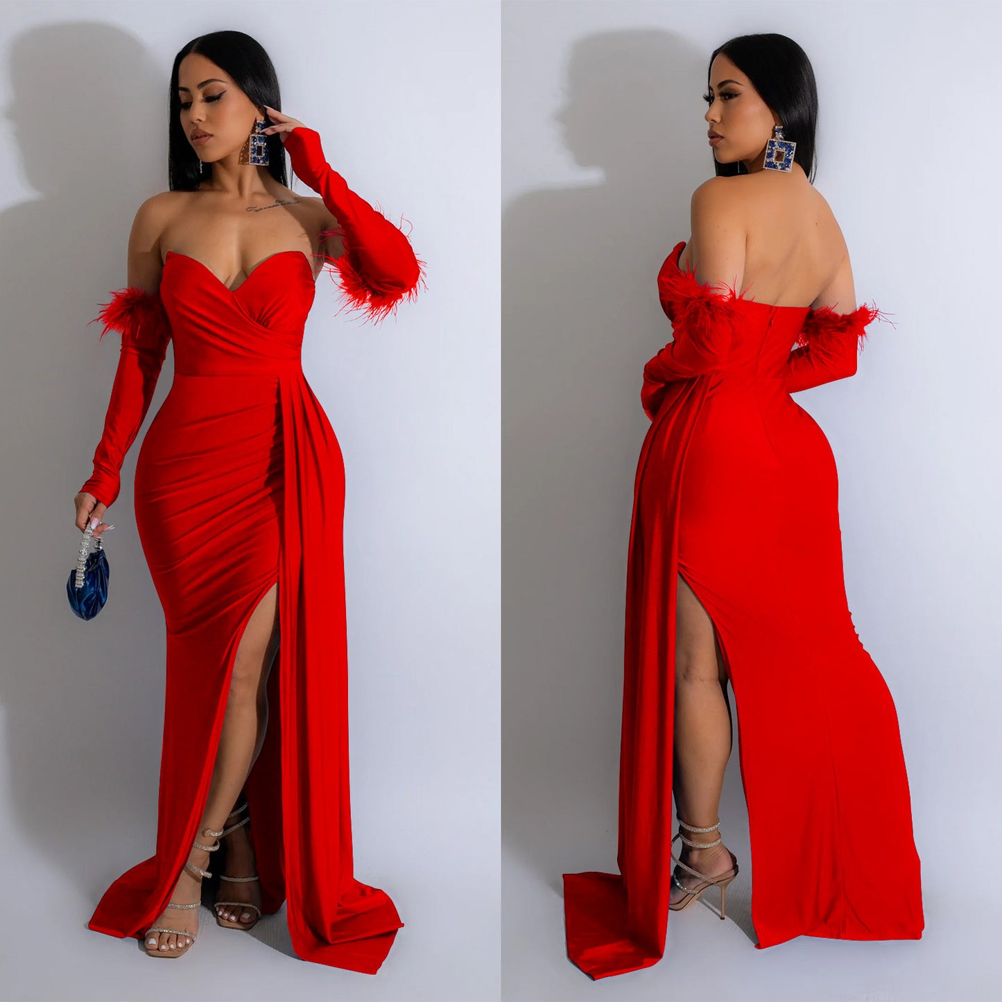Women's Fashion Wear Solid Color Pleated Backless Dresses