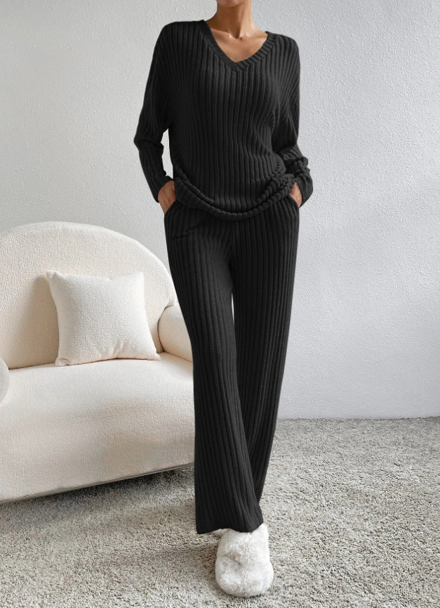 Women's Two-piece Autumn Straight Loose Temperament Sunken Stripe Pants