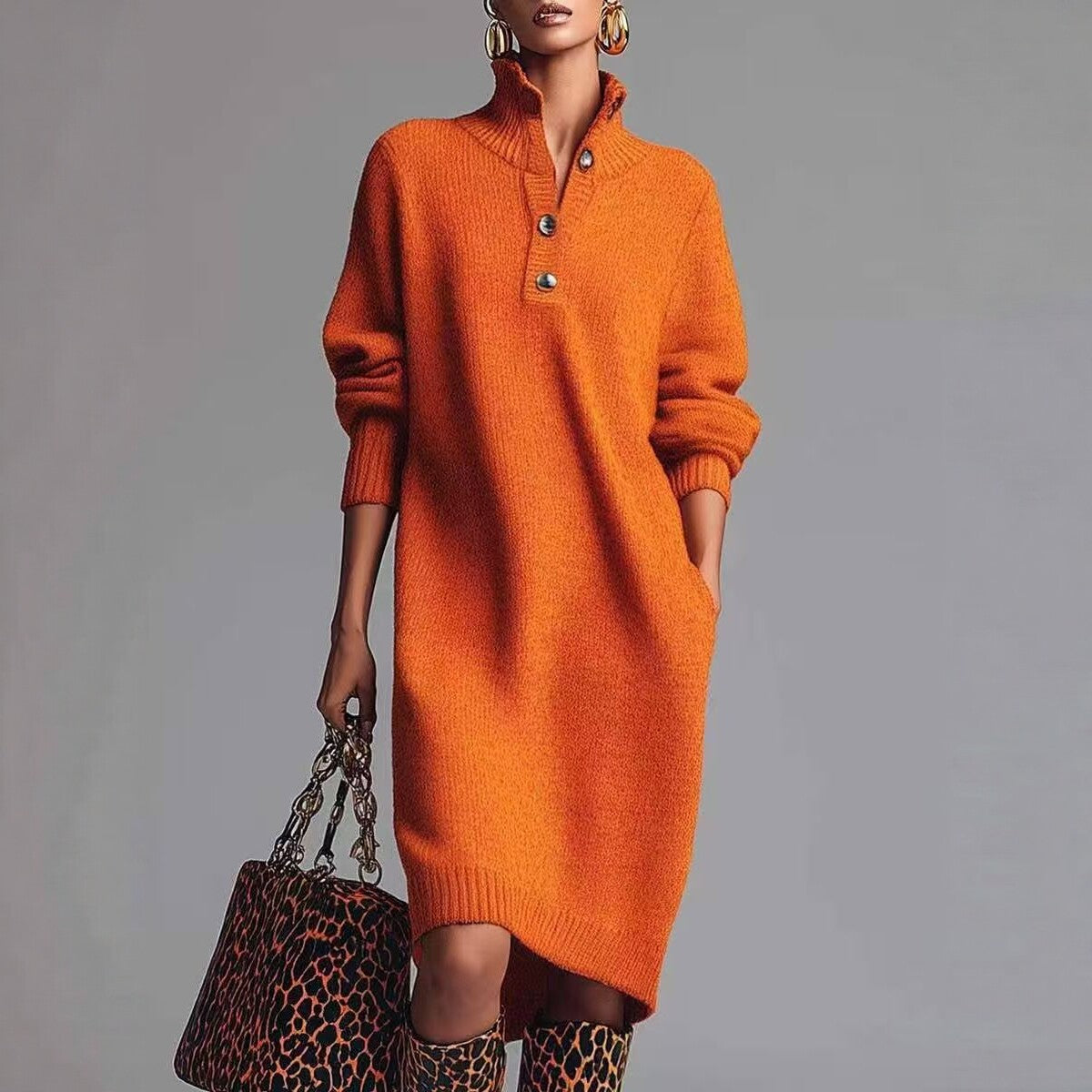 Classic Women's Turtleneck Irregular Hem Loose Sweater