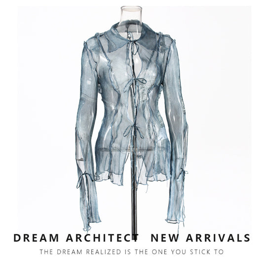 Ripped Denim Printing Shirt Female Hot Blouses