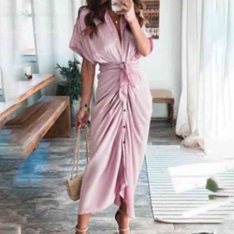 Women's Spring Sexy Print Pleated Irregular Dress Dresses