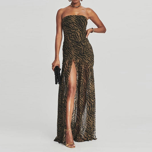 Positioning Printed Horse Pattern Sexy Backless Dresses