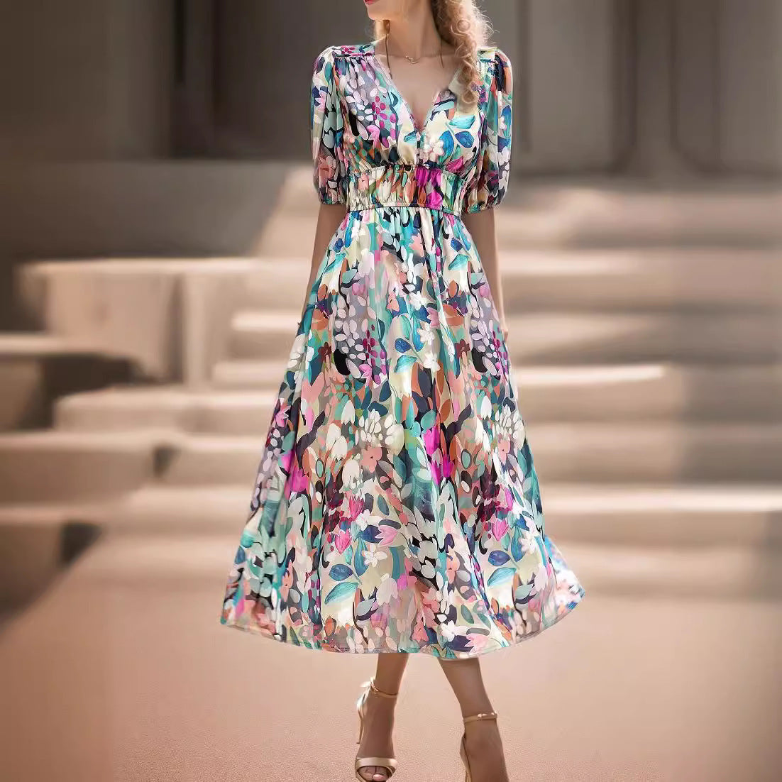 Classy Stylish Casual Summer Temperament Print Dress