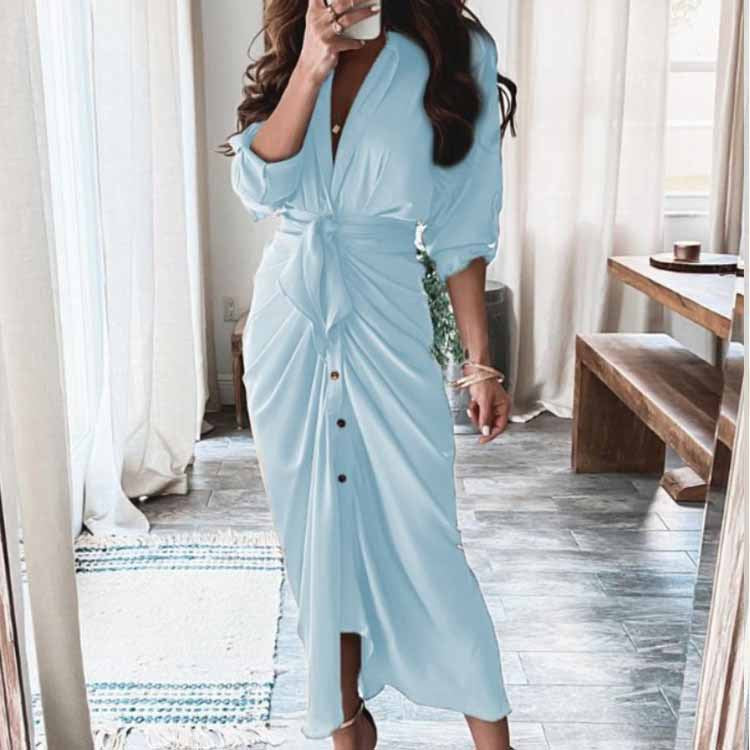 Women's Spring Sexy Print Pleated Irregular Dress Dresses