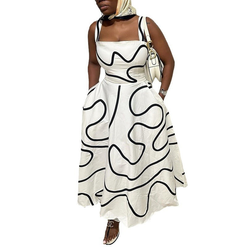 Women's Summer Fashion Square Collar Printed Slimming Dresses