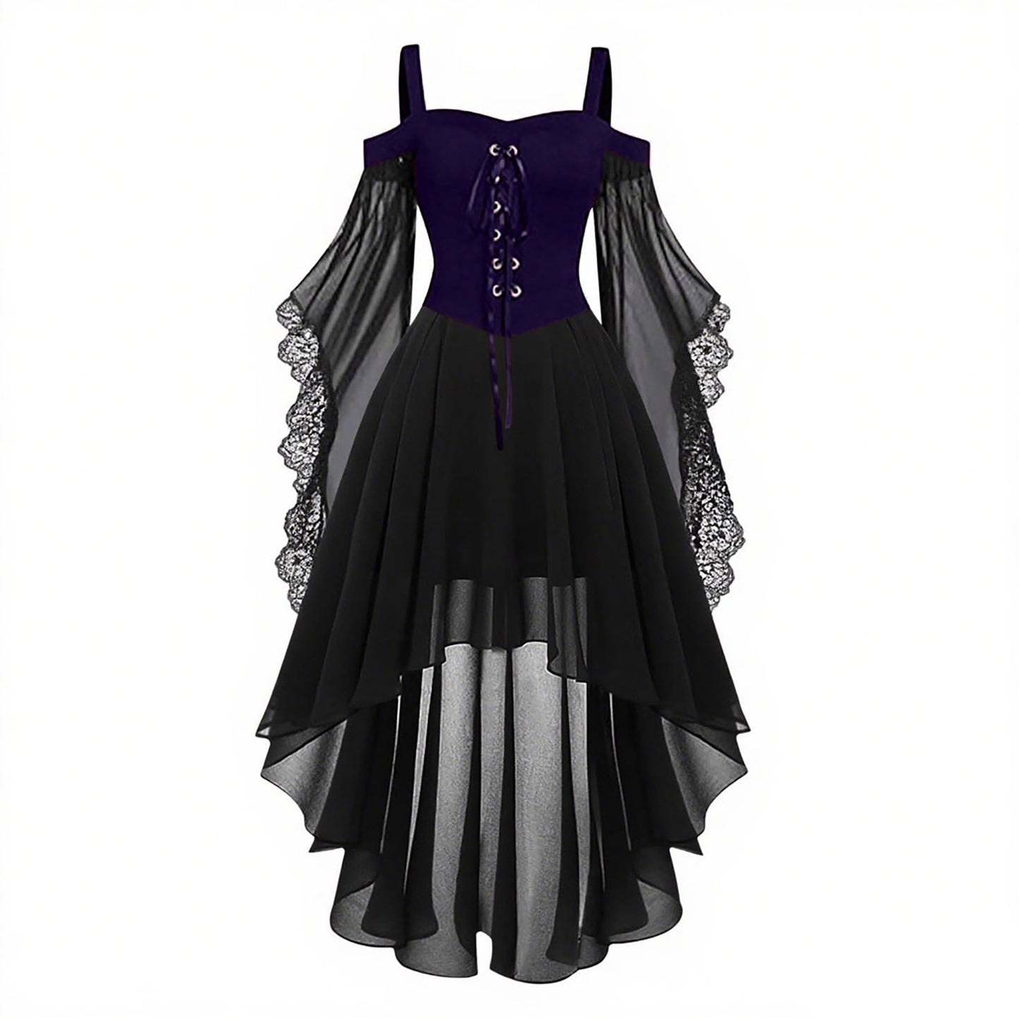 Gothic Style Halloween Witch Front Back Long Dresses