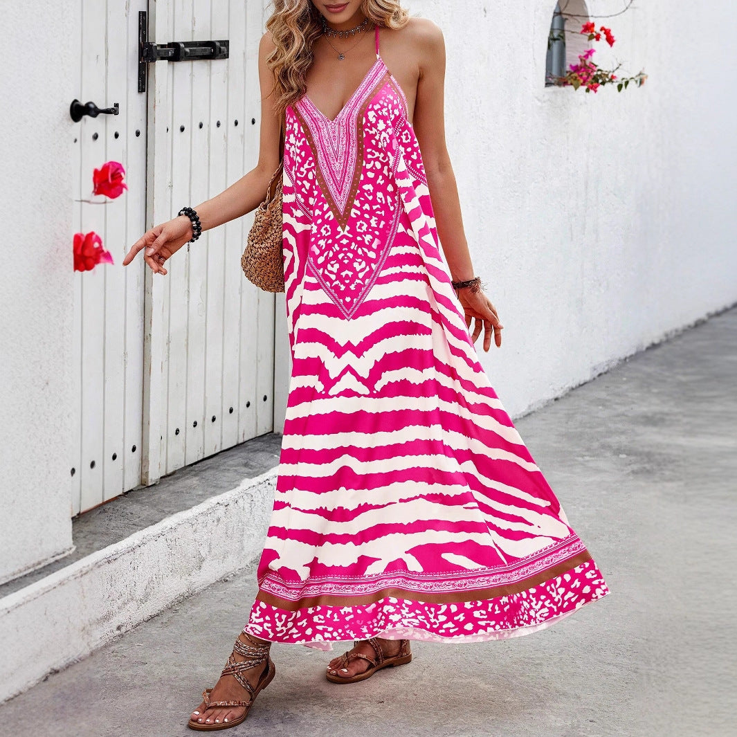 Charming Classic Animal Print Backless Halter Dress