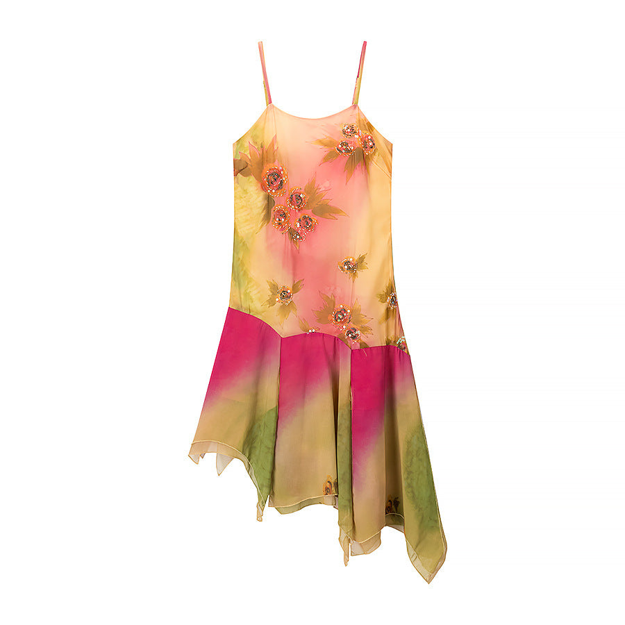 Ruffled Hem Suspender Dress Elegant Embroidered Dresses