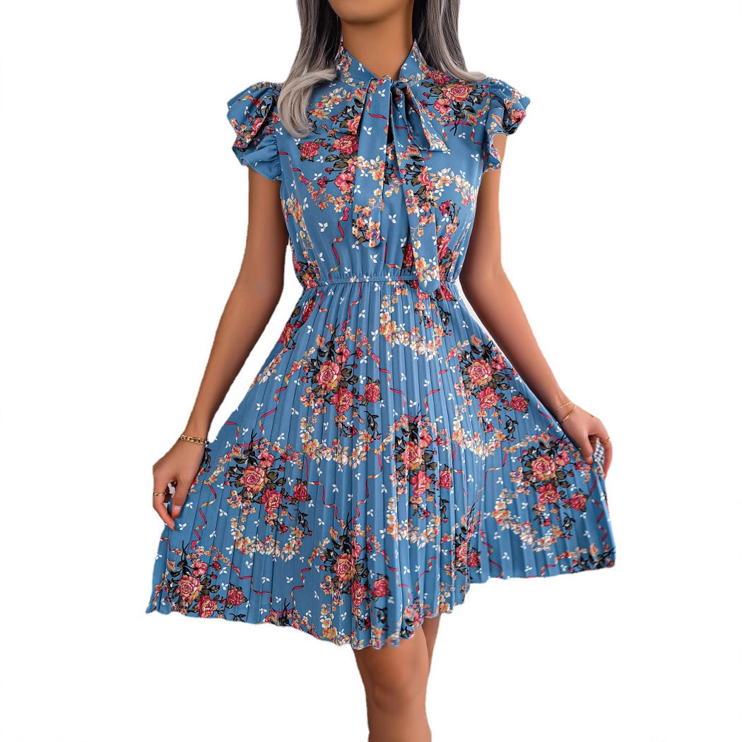 Women's Dignified Flowers Large Hem Pleated Dress