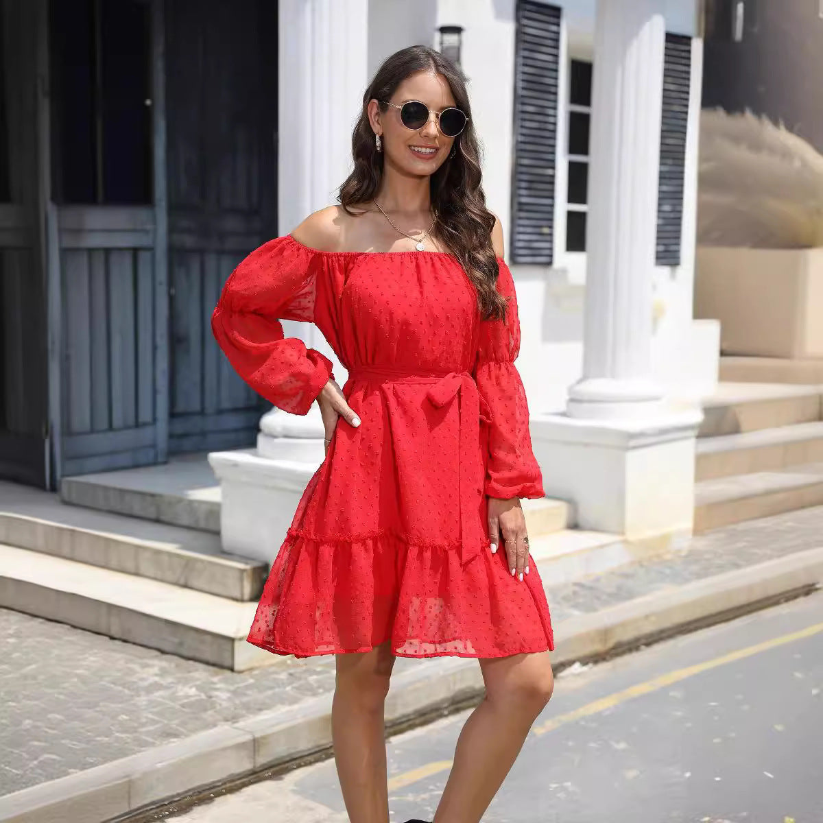 Casual Loose Fur Ball Chiffon Belt Dresses