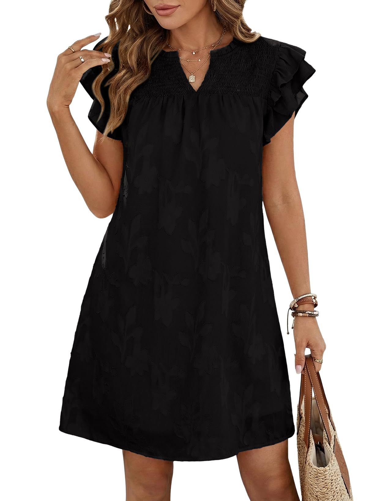 Women's Summer Double Ruffled Sleeves Pleating Floral Dress